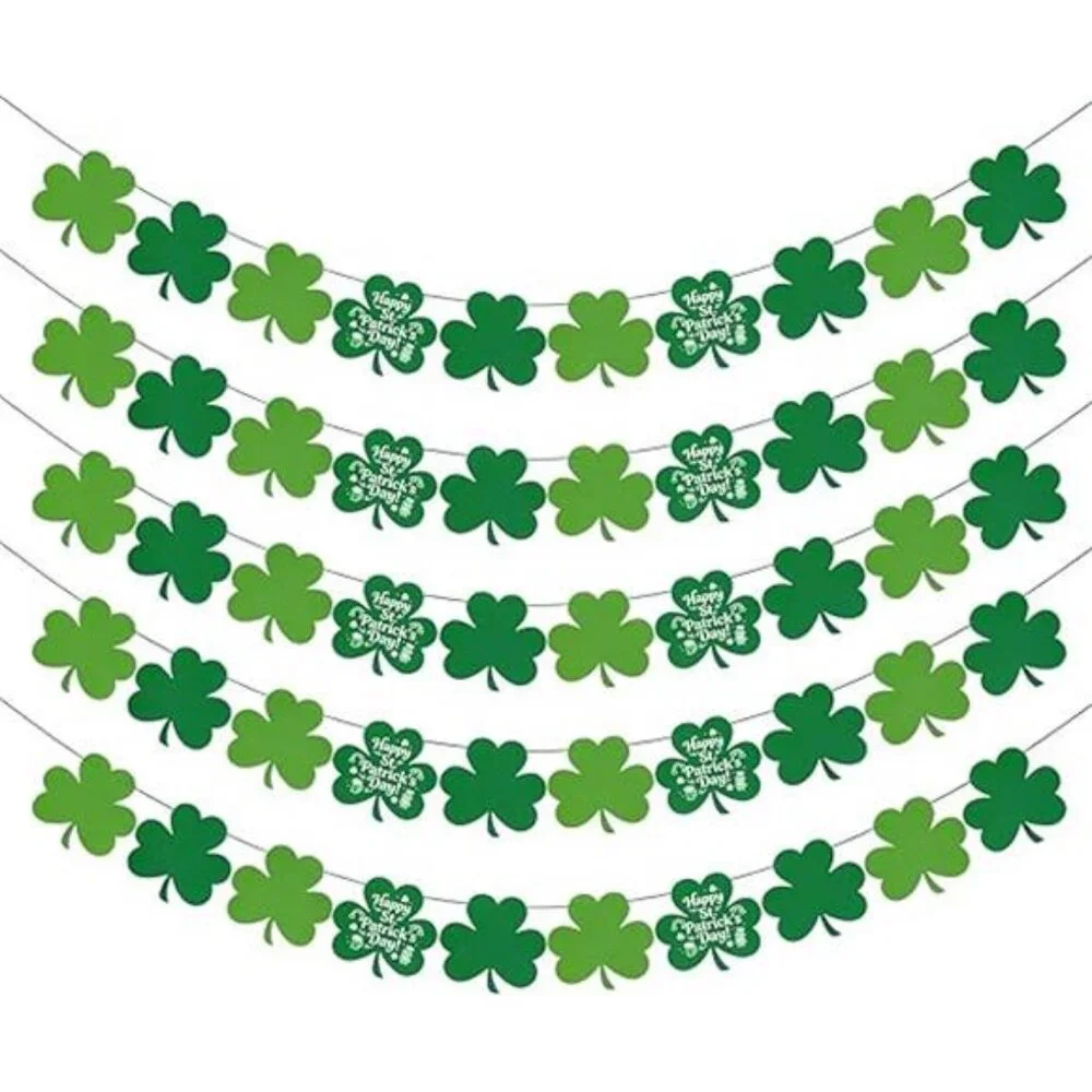 St Patricks Day Decorations 5 Pack Shamrock Clover Garland Banner - NO DIY